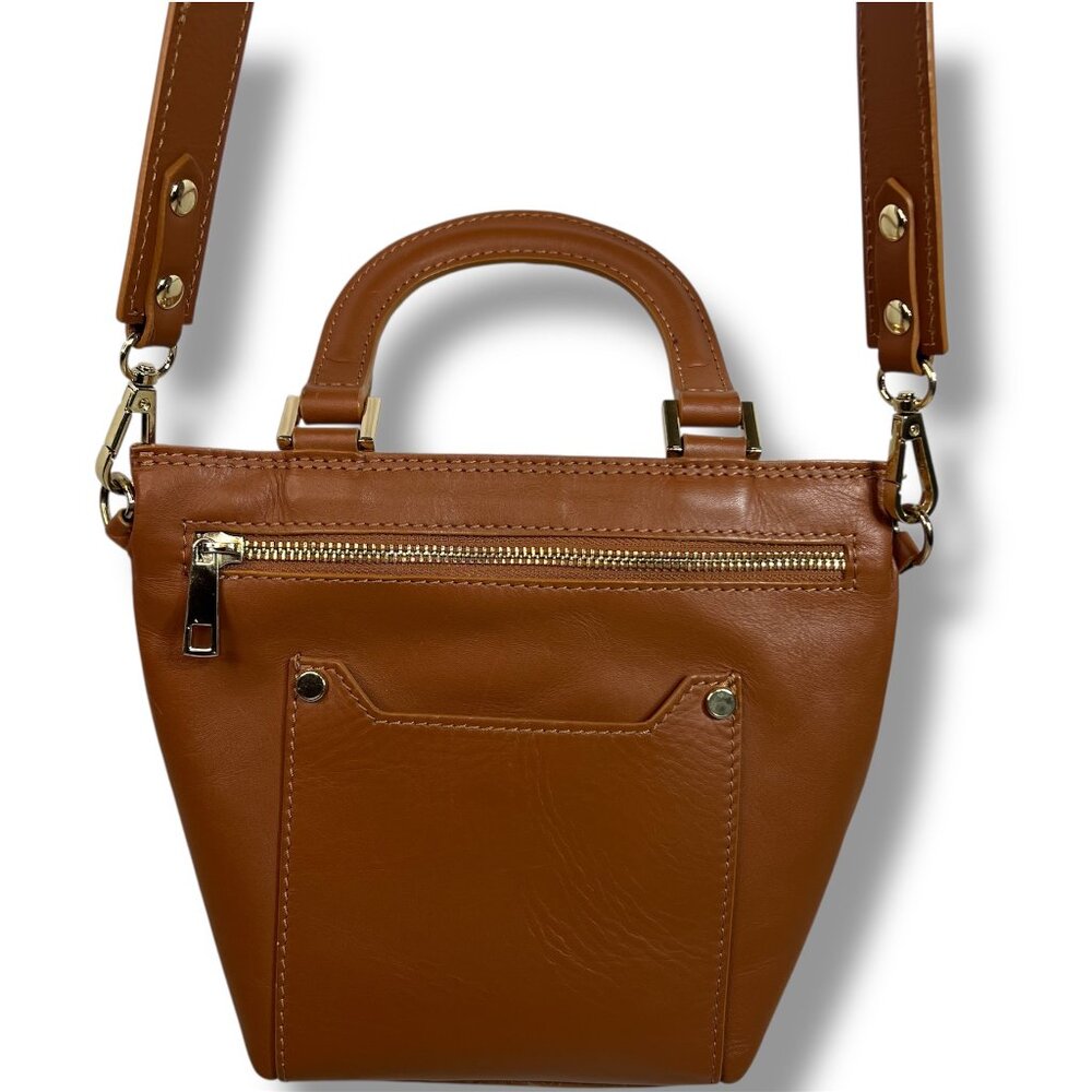 Valentina Fiore Genuine Leather Mini Crossbody Bag Cognac Brown Made In‎ Italy